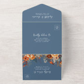 Elegant Autumnal Blumenblauer QR Code Hochzeit All In One Einladung (Außenbereich)