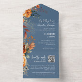 Elegant Autumnal Blumenblauer QR Code Hochzeit All In One Einladung (Innen Boden)