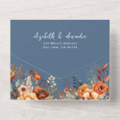 Elegant Autumnal Blumenblauer QR Code Hochzeit All In One Einladung (Rückseite)