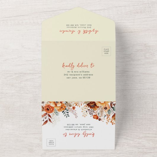 Elegant Autumnal Floral Hochzeit QR Code All In One Einladung (Außenbereich)