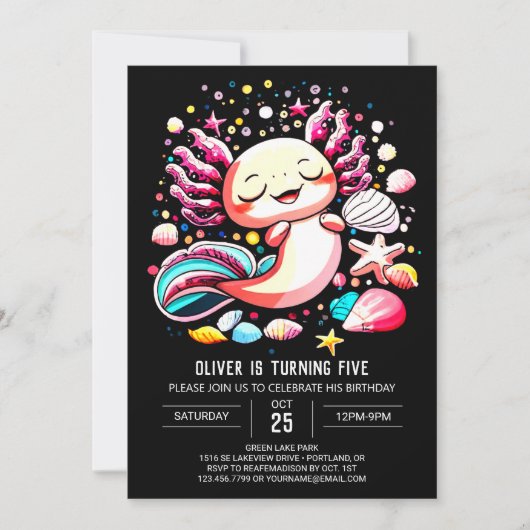 Elegant Axolotl Editable Birthday Einladung (Vorderseite)