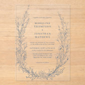 Elegant Azure Ivory Floral Wreath Monogram Wedding Acryleinladungen (Vorderseite)