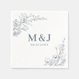 Elegant Azure Ivory Floral Wreath Monogram Wedding Serviette