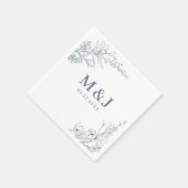 Elegant Azure Ivory Floral Wreath Monogram Wedding Serviette (Ecke)