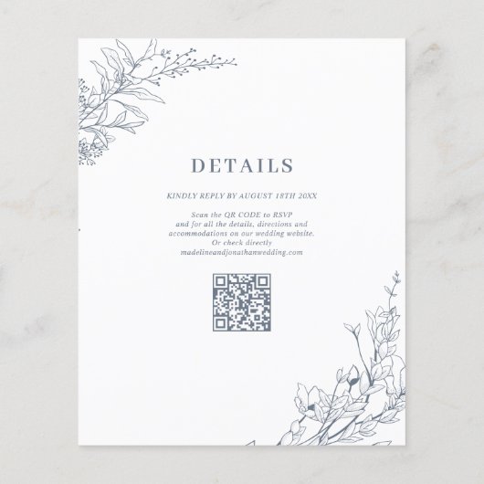 Elegant Azure Ivory Floral Wreath QR Code Wedding (Rückseite)