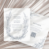 Elegant Azure Ivory Floral Wreath QR Code Wedding
