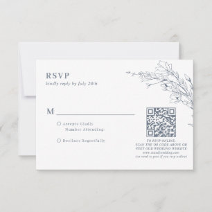 Elegant Azure Ivory Floral Wreath QR Code Wedding RSVP Karte