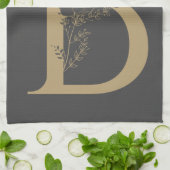 Elegant B Boho Floral Monogram Initial Gray Gold Geschirrtuch (Gefaltet)