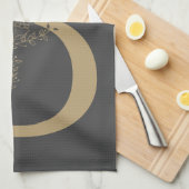 Elegant B Boho Floral Monogram Initial Gray Gold Geschirrtuch (Viertel Falte)