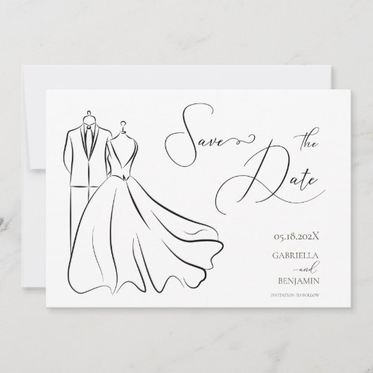 Elegant B&W Tux & Dress Hochzeit Save The Date (Vorderseite)