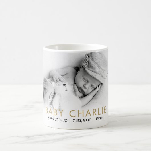 Elegant Baby Birth Stats Ankündigung Foto  Kaffeetasse (Mittel)