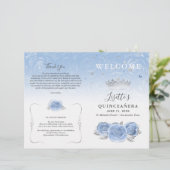 Elegant Baby Blue and Silver Quinceanera Programm (Stehend Vorderseite)