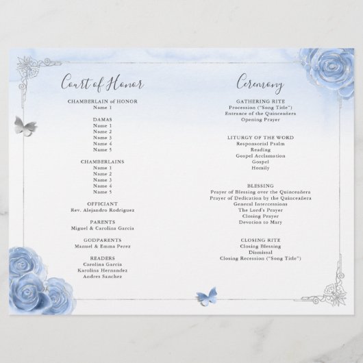 Elegant Baby Blue and Silver Quinceanera Programm (Rückseite)