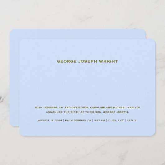 Elegant Baby Blue Birth Ankündigung (Vorne/Hinten)