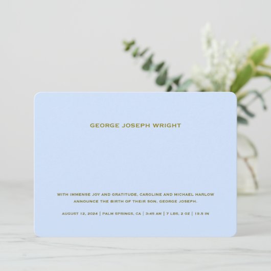 Elegant Baby Blue Birth Ankündigung (Stehend Vorderseite)