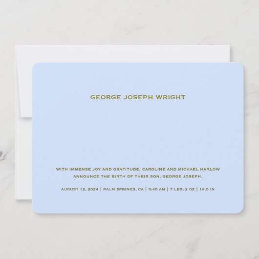 Elegant Baby Blue Birth Ankündigung (Vorderseite)