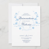 Elegant Baby Blue Blumenstrauß Quinceanera Einladung (Vorderseite)