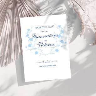 Elegant Baby Blue Blumenstrauß Quinceanera Save The Date