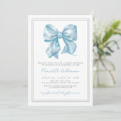Elegant Baby Blue Bow Baby Shower Einladung (Stehend Vorderseite)