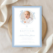 Elegant Baby Blue Bow Boy Photo Baptism Einladung