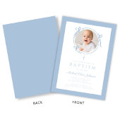 Elegant Baby Blue Bow Boy Photo Baptism Einladung
