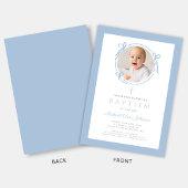 Elegant Baby Blue Bow Photo Baptism Einladung
