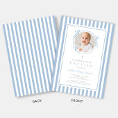 Elegant Baby Blue Bow Photo Boy Baptism Einladung