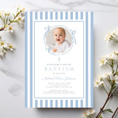 Elegant Baby Blue Bow Photo Boy Baptism Einladung