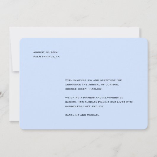 Elegant Baby Blue Boy Birth Ankündigung (Vorderseite)