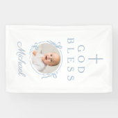 Elegant Baby Blue Boy God Bless Photo Banner (Horizontal)