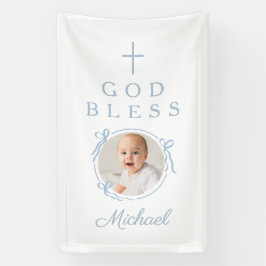 Elegant Baby Blue Boy God Bless Photo Banner