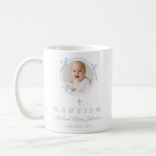 Elegant Baby Blue Boy Photo Baptism Kaffeetasse (Links)