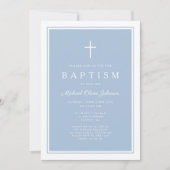 Elegant Baby Blue Cross Boy Baptism Einladung (Vorderseite)