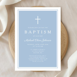 Elegant Baby Blue Cross Boy Baptism Einladung