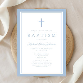 Elegant Baby Blue Cross Boy Baptism Einladung
