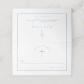 Elegant Baby Blue Cross Boy Baptism Platzkarte (Außenseite Aufgefaltet)