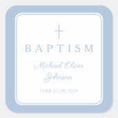 Elegant Baby Blue Cross Boy Baptism Quadratischer Aufkleber (Vorderseite)