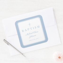 Elegant Baby Blue Cross Boy Baptism Quadratischer Aufkleber