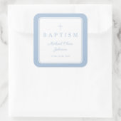 Elegant Baby Blue Cross Boy Baptism Quadratischer Aufkleber (Tasche)