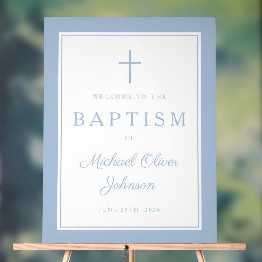 Elegant Baby Blue Cross Boy Baptism Welcome Acrylschild (Neutral)