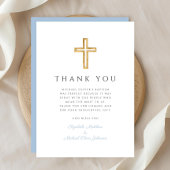 Elegant Baby Blue Cross Boy Taufe Dankeskarte