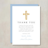 Elegant Baby Blue Cross Boy Taufe Dankeskarte