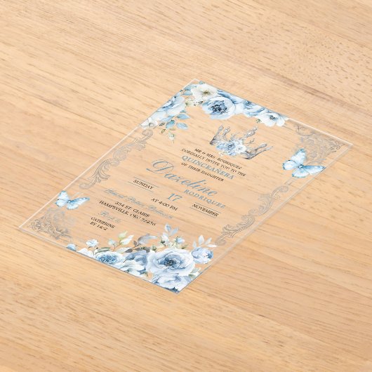 Elegant Baby Blue Crown Quinceanera Acryleinladungen (Ablage )