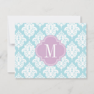 Elegant Baby Blue Damask Personalisiert Mitteilungskarte