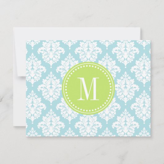 Elegant Baby Blue Damask Personalisiert Mitteilungskarte (Vorderseite)