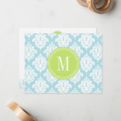 Elegant Baby Blue Damask Personalisiert Mitteilungskarte (Vorderseite/Rückseite Beispiel)