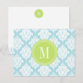 Elegant Baby Blue Damask Personalisiert Mitteilungskarte (Vorne/Hinten)
