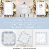 Elegant Baby Blue Gingham Boy Baptism Dankeskarte