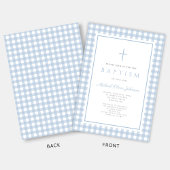 Elegant Baby Blue Gingham Boy Baptism Einladung
