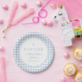 Elegant Baby Blue Gingham Boy Baptism Pappteller (Party)